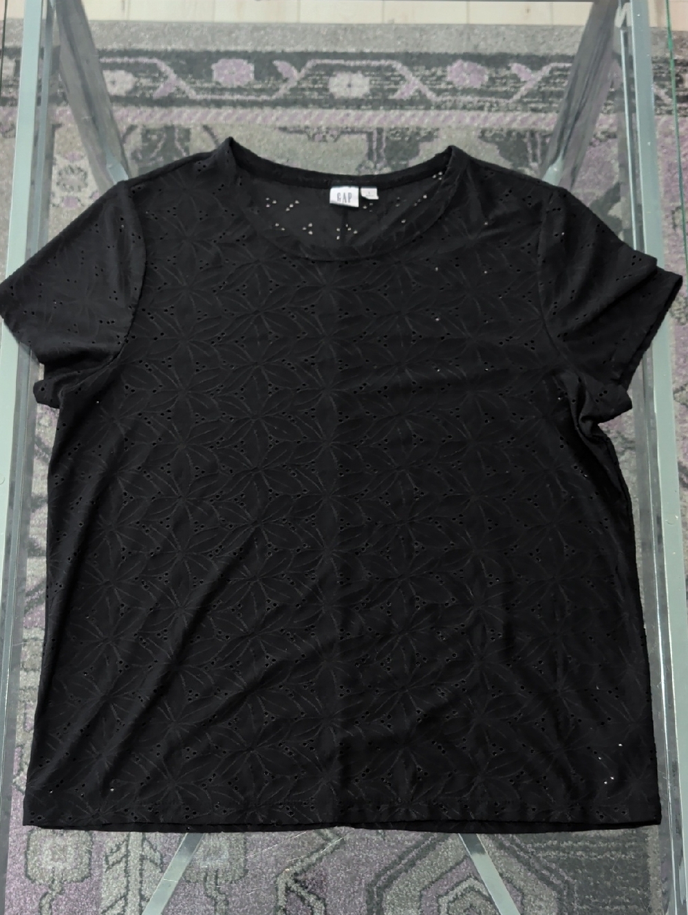 GAP Women's Black Eyelet Short Sleeve Top | XL